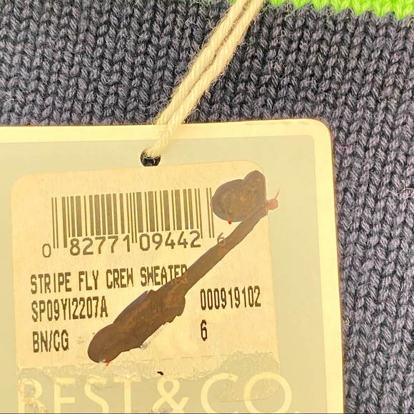 Best & Co. NWT Stripe Fly Crew Sweater Kids 6 Navy and Green - Picture 8 of 9